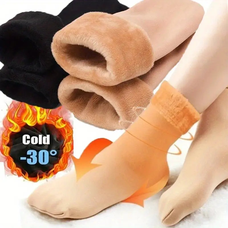 3 Pairs Thick Fleece-Lined Winter Socks - Warm, Self-Heating Mid-Calf Snow Socks for Men & Women, Solid Color