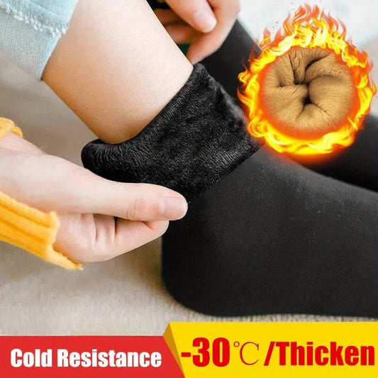 3 Pairs Thick Fleece-Lined Winter Socks - Warm, Self-Heating Mid-Calf Snow Socks for Men & Women, Solid Color