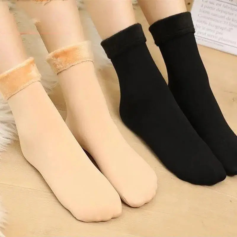 3 Pairs Thick Fleece-Lined Winter Socks - Warm, Self-Heating Mid-Calf Snow Socks for Men & Women, Solid Color