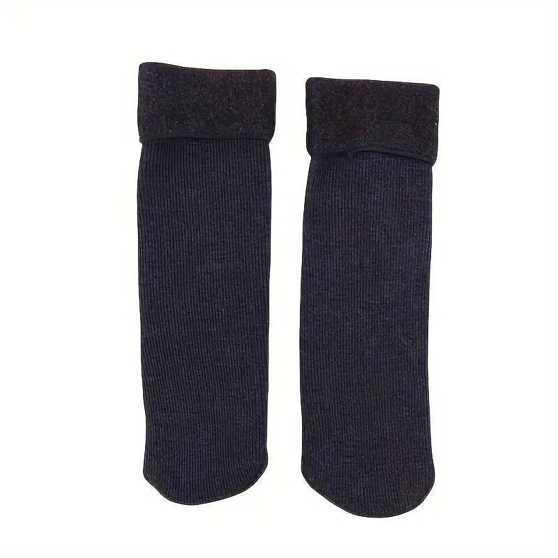 4 Pairs Men's Thickened Fleece Lined Thermal Socks - Knit Polyester Warm Mid-Calf Winter Socks with Solid Color Design - 70% Polyester, 30% Cotton Blend, Hand Wash Only