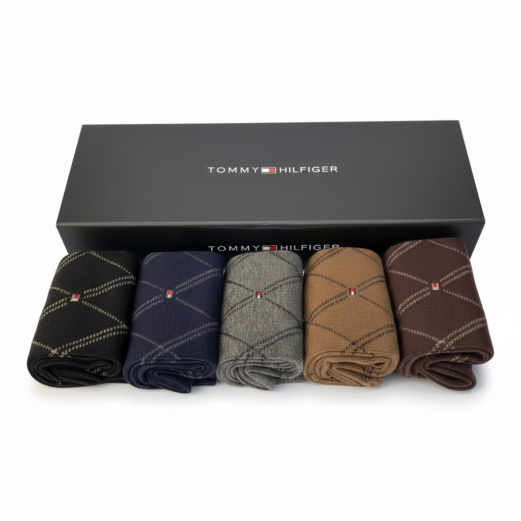 "Men’s 5-Pair T H Crew Socks  design – Comfortable, Durable, and Stylish gift box"