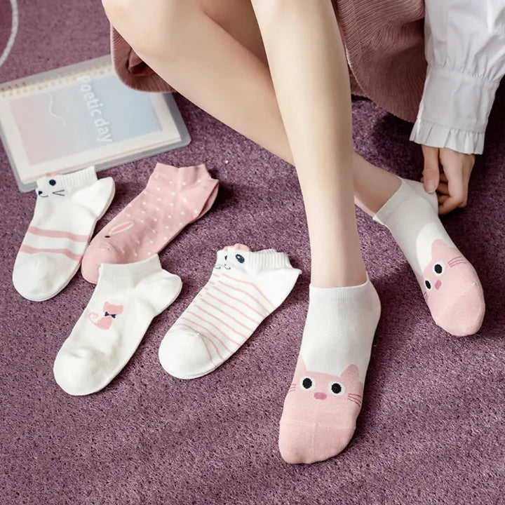 5 Pairs Cute Cotton Cat Socks for Winter Premium Socks Novelty Animal Sock for Girls