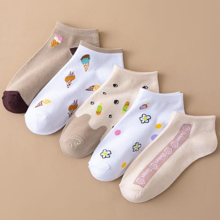 5 Pairs Smiling Face Socks, Soft & Lightweight Low Cut Short Socks, Women's Stockings & Hosiery