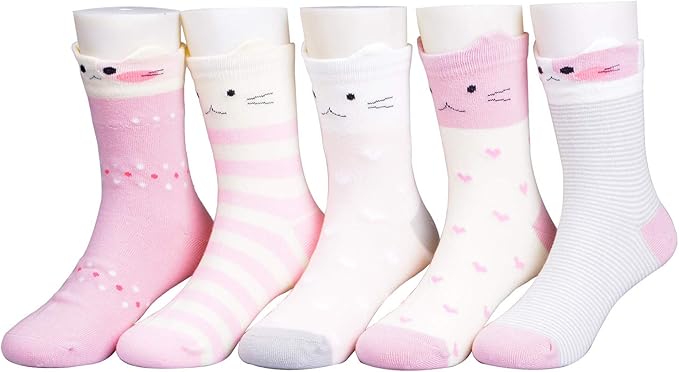 5 Pairs Cute Cotton Cat Socks for Winter Premium Socks Novelty Animal Sock for Girls