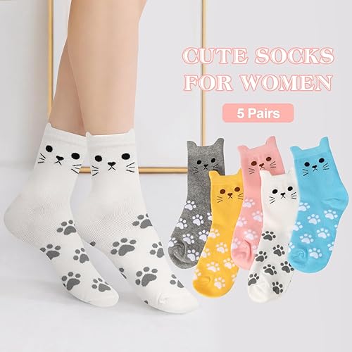 5 Pairs Cute Cotton Cat Socks for Winter Premium Socks Novelty Animal Sock for Girls