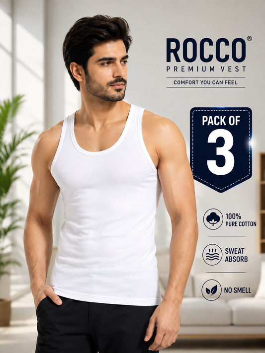 Men’s Sleeveless Cotton Vests (Pack of 3) | Breathable & Comfortable Undershirts"