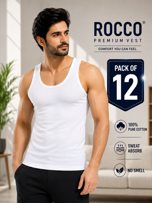 Men's Sleeveless Super Soft Cotton Vest (pack of 12)