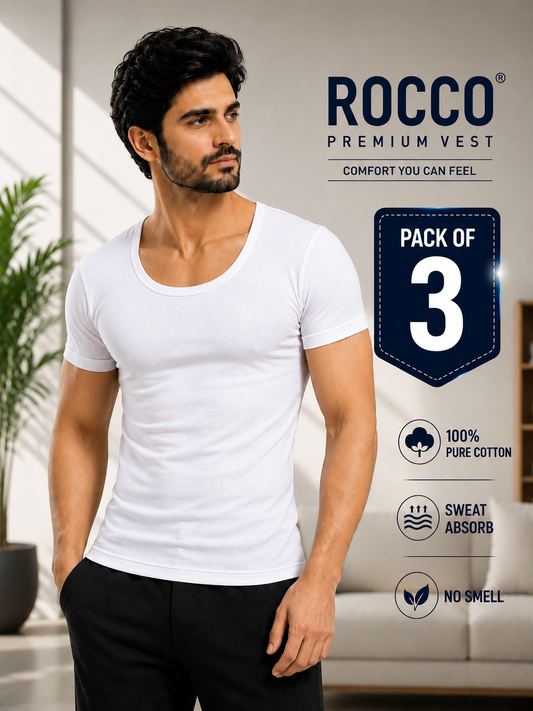 Men’s Half Sleeve Cotton Vests (Pack of 3) | Breathable & Comfortable Undershirts"