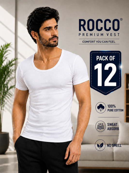 Men’s Half Sleeve Vests (Pack of 12) | Breathable & Comfortable Undershirts