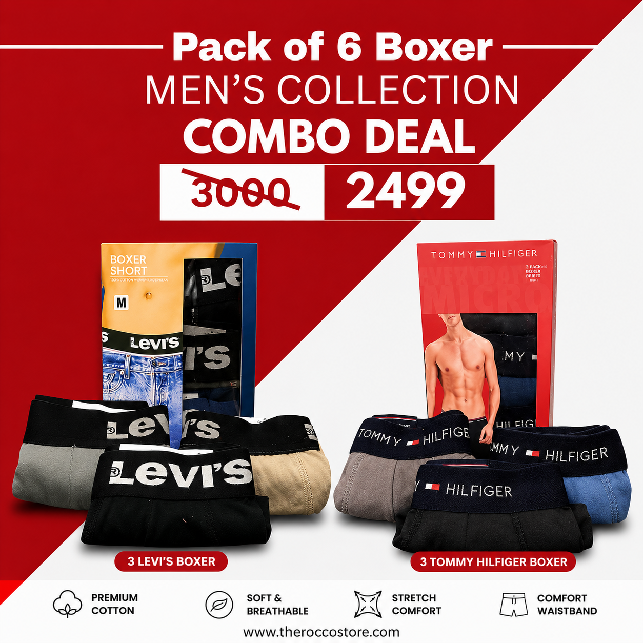 Men's Cotton Boxer Shorts (Pack of 6) - Affordable Deal