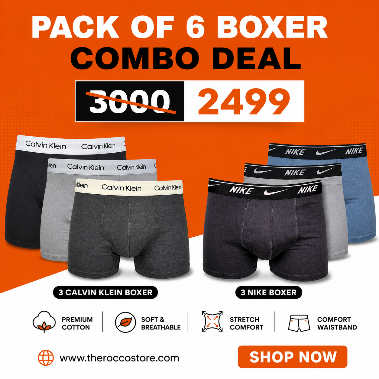 Men's Cotton Boxer Shorts (Pack of 6) - Affordable Deal