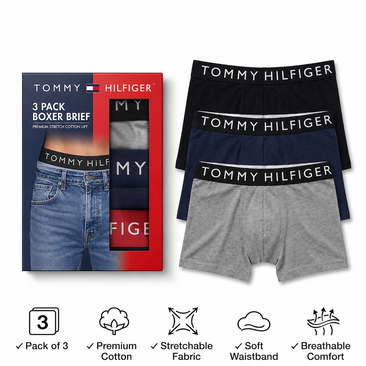 Men’s T H (PACK OF 3) Boxers – Comfortable, Durable, Premium Quality"