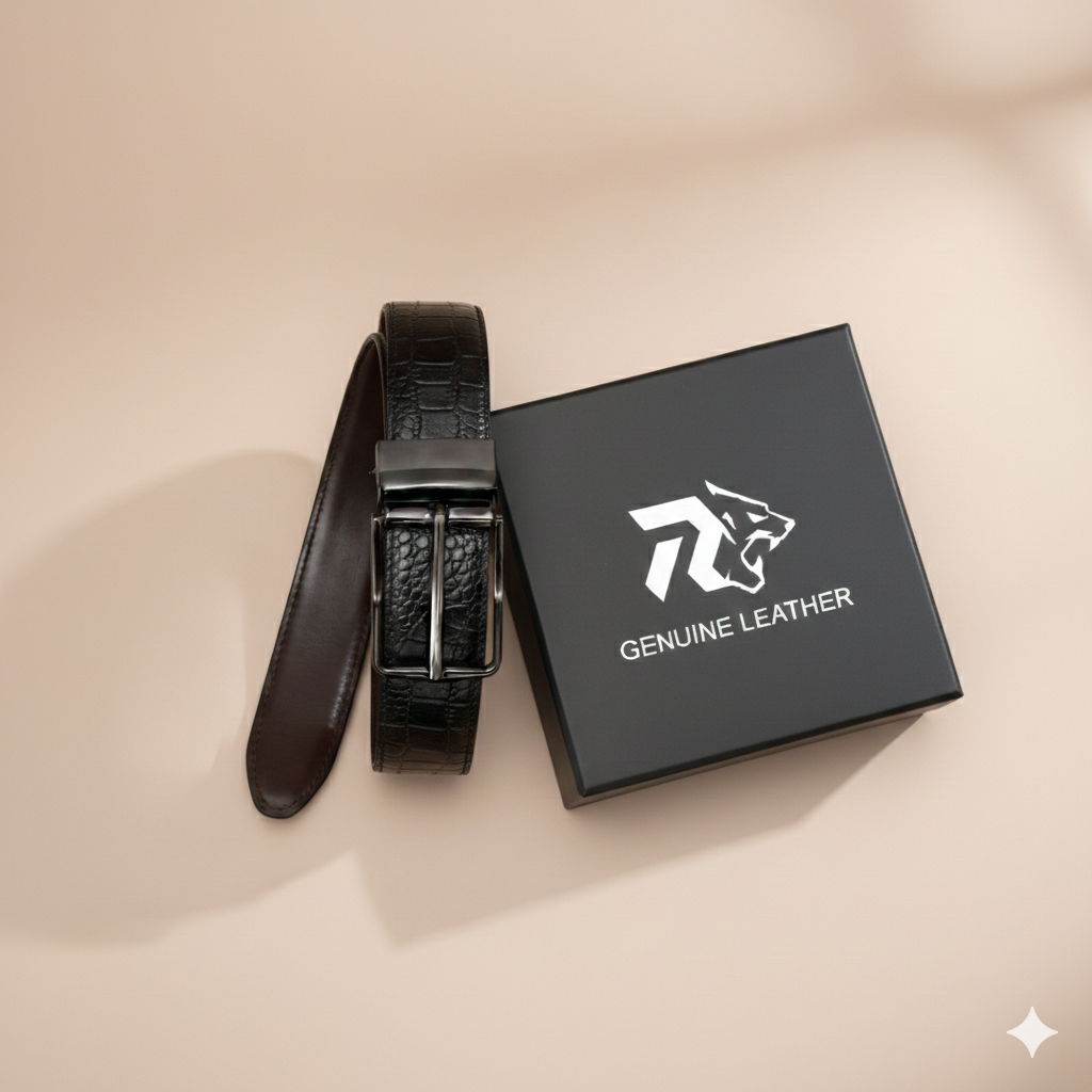 2-in-1 Reversible Leather Belt Crocodile Texture