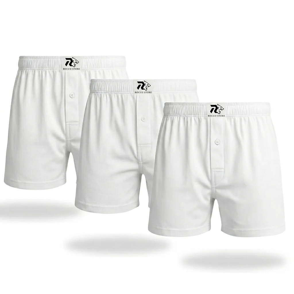 Men's White Boxer Shorts (Pack of 3) 100% Pure Cotton Premium Underwear