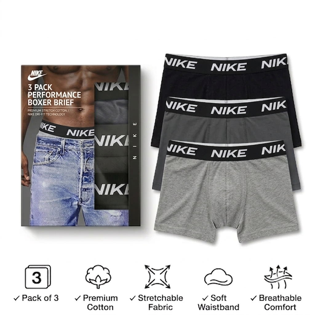 Top-Quality Men’s N K Boxer (Pack of 3) – , Comfortable,  Durable Underwear"