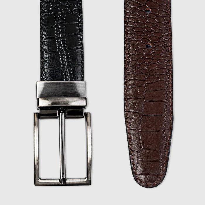 2-in-1 Reversible Leather Belt Crocodile Texture