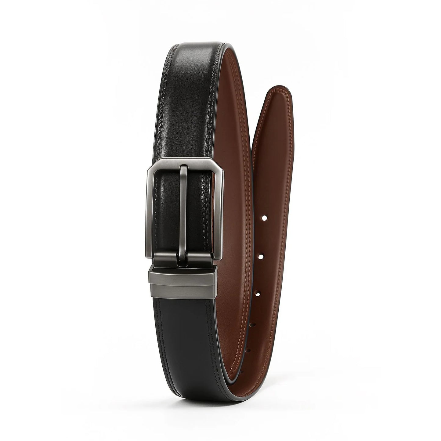 Original Cow Leather 2-in-1 Reversible Belt for Men - Black & Brown (High Chrome Finish)