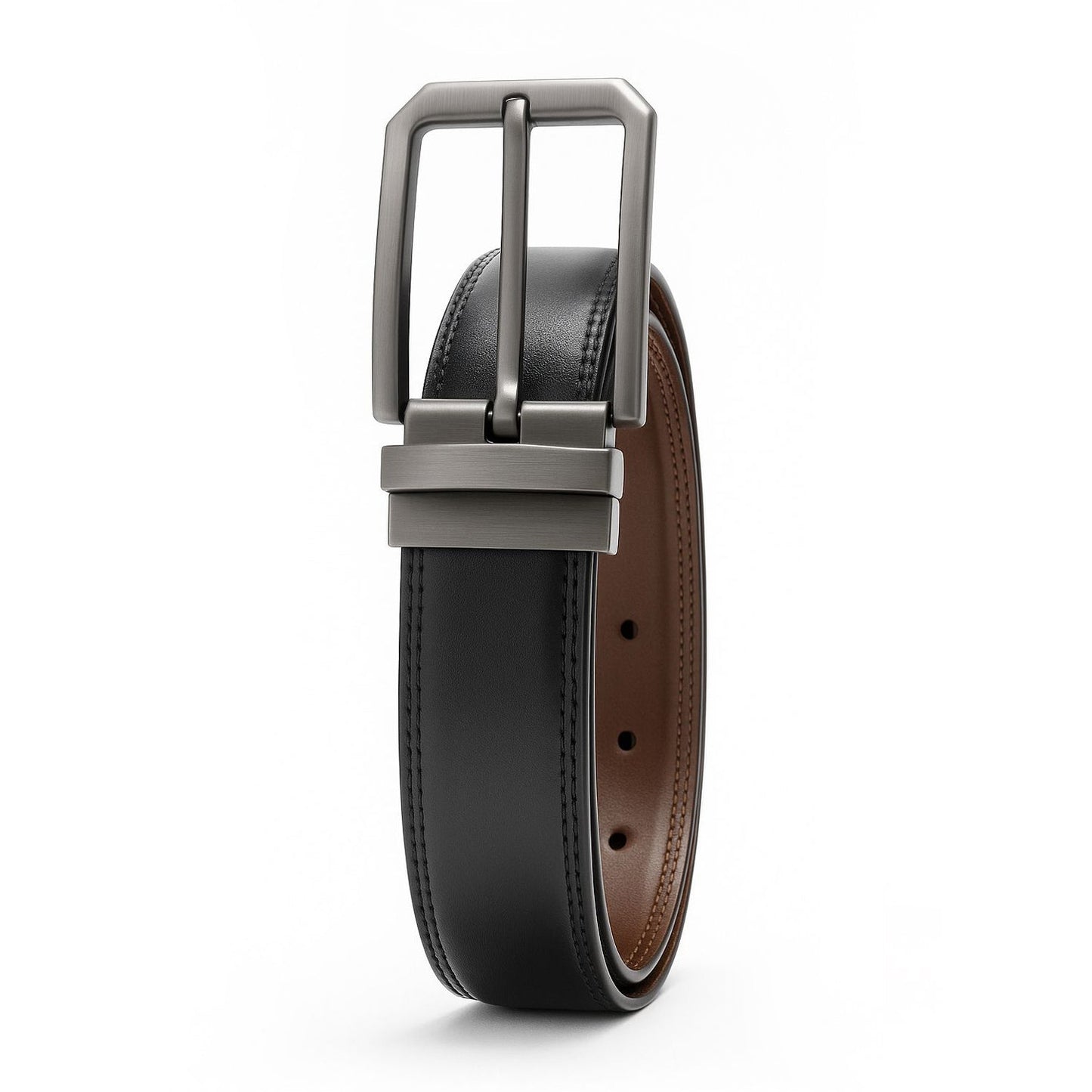 Original Cow Leather 2-in-1 Reversible Belt for Men - Black & Brown (High Chrome Finish)